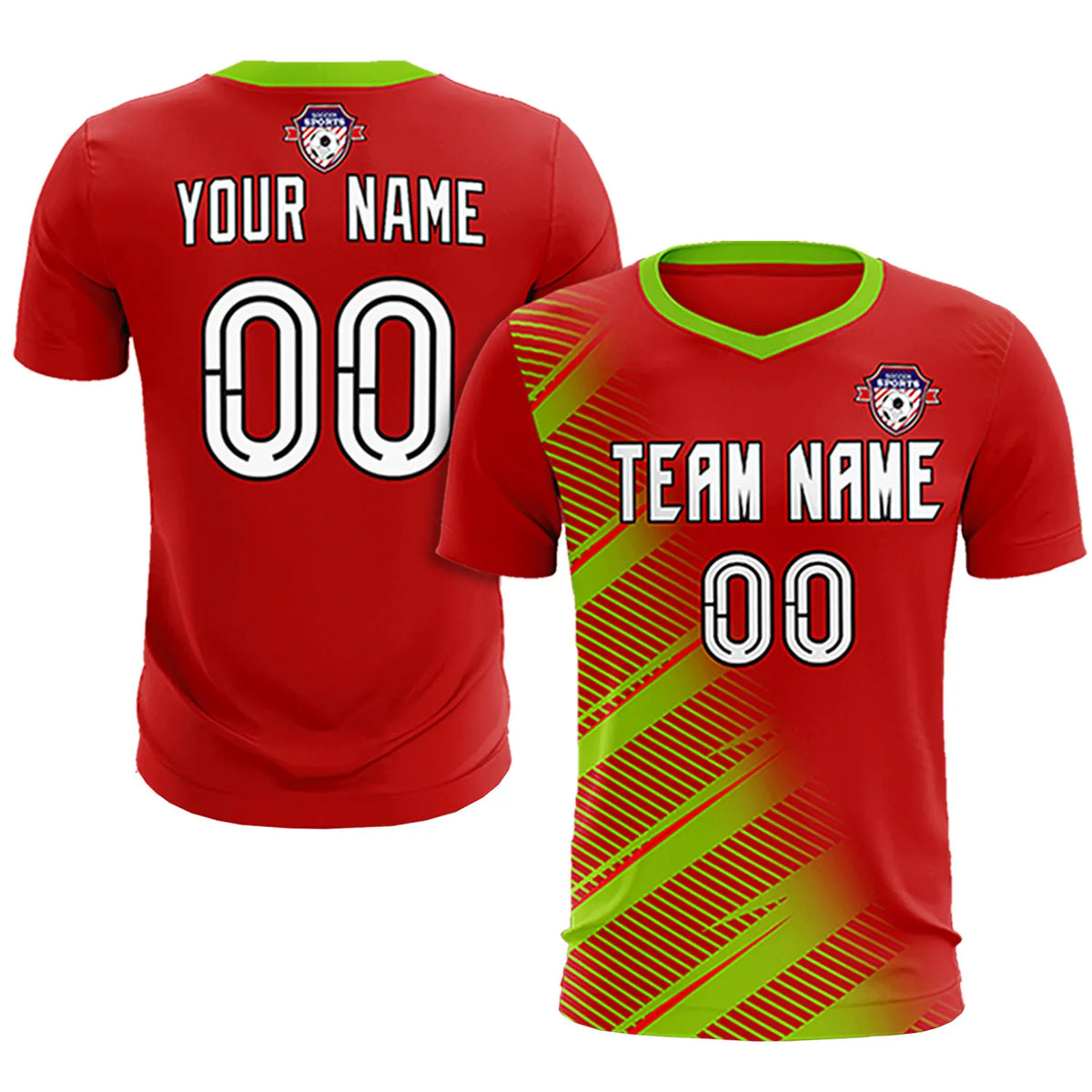 Custom Red Neon Green Casual Printing Sportswear Soccer Sets Jersey