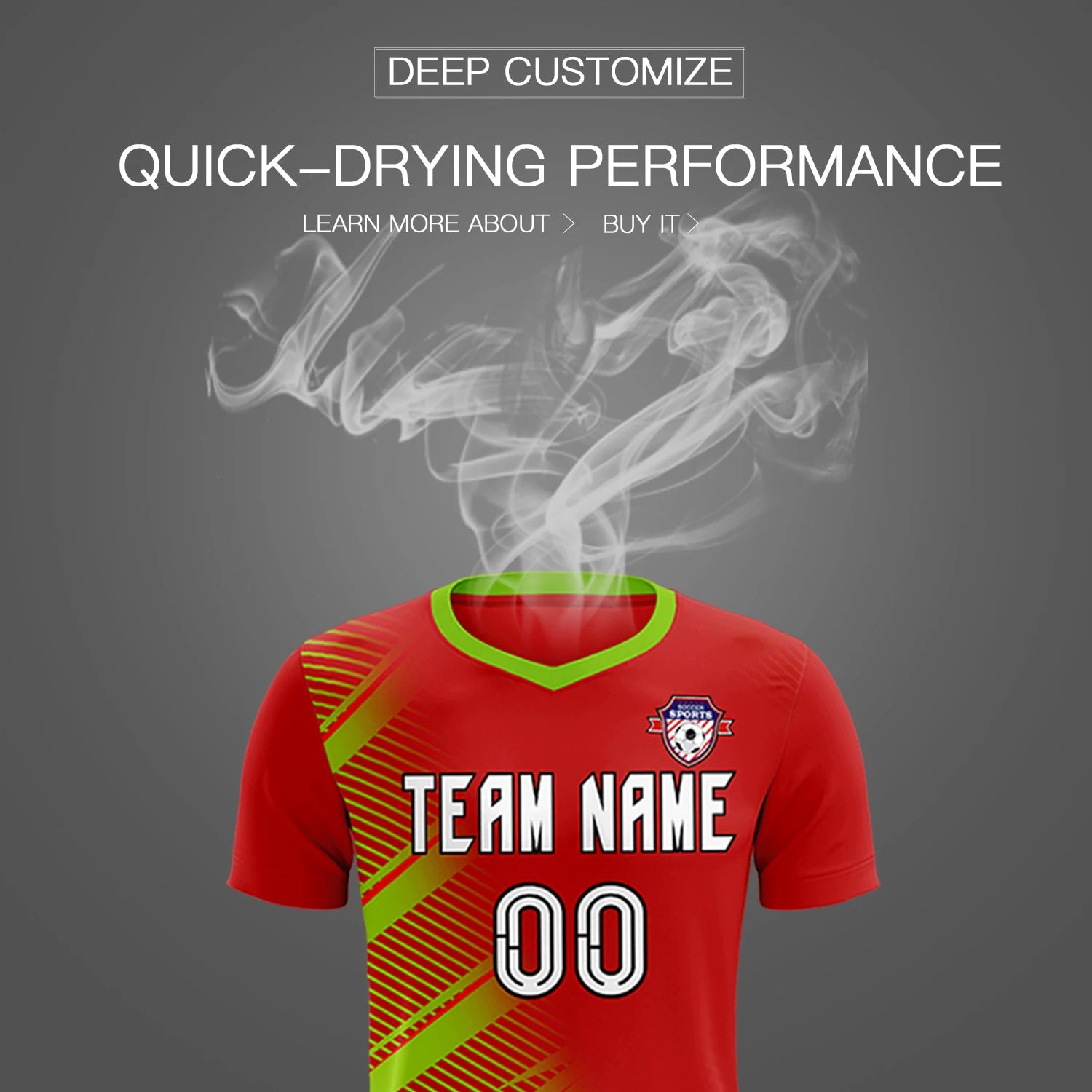 Custom Red Neon Green Casual Printing Sportswear Soccer Sets Jersey
