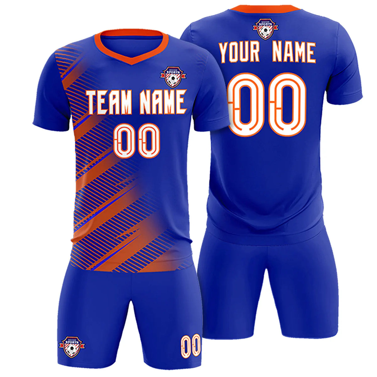 Custom Royal Blue Orange Casual Printing Sportswear Soccer Sets Jersey