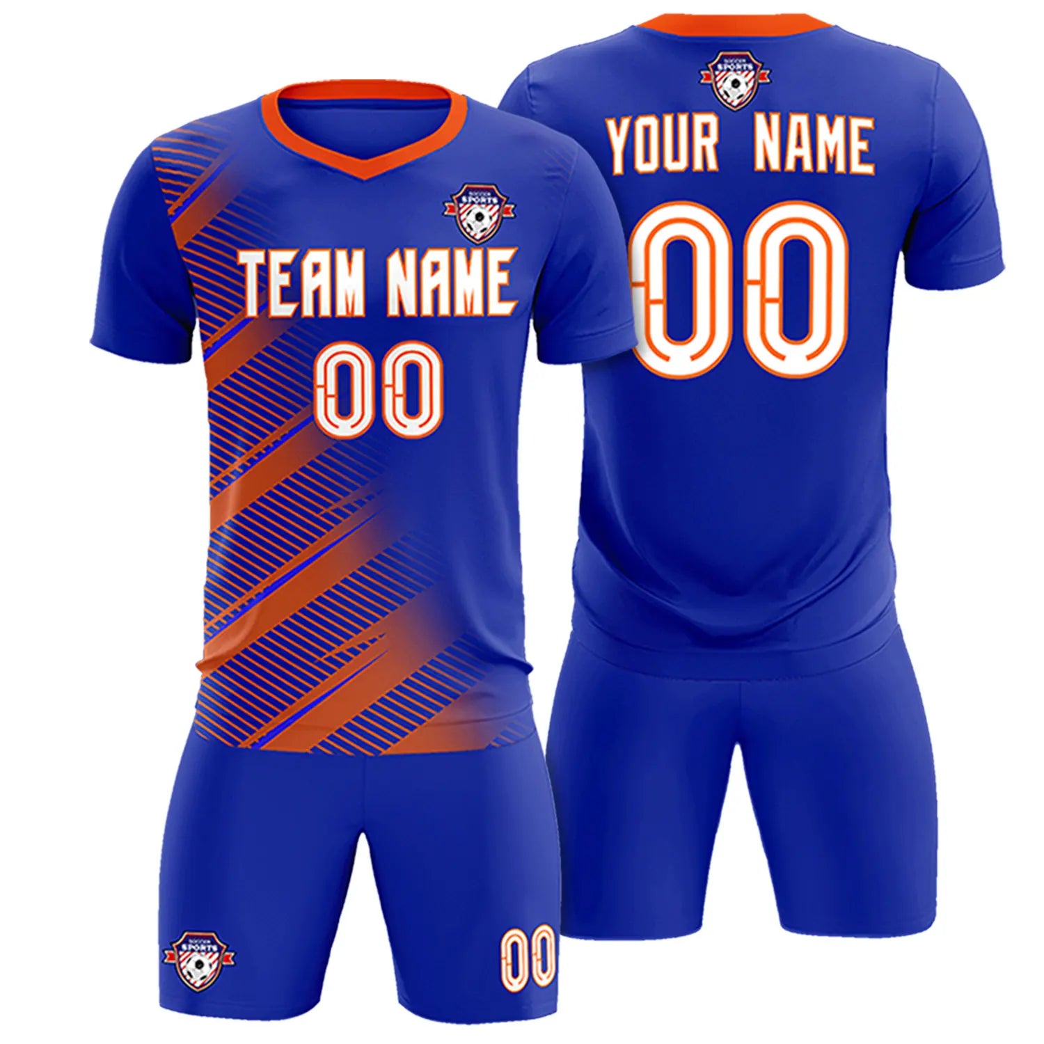 Custom Royal Blue Orange Casual Printing Sportswear Soccer Sets Jersey