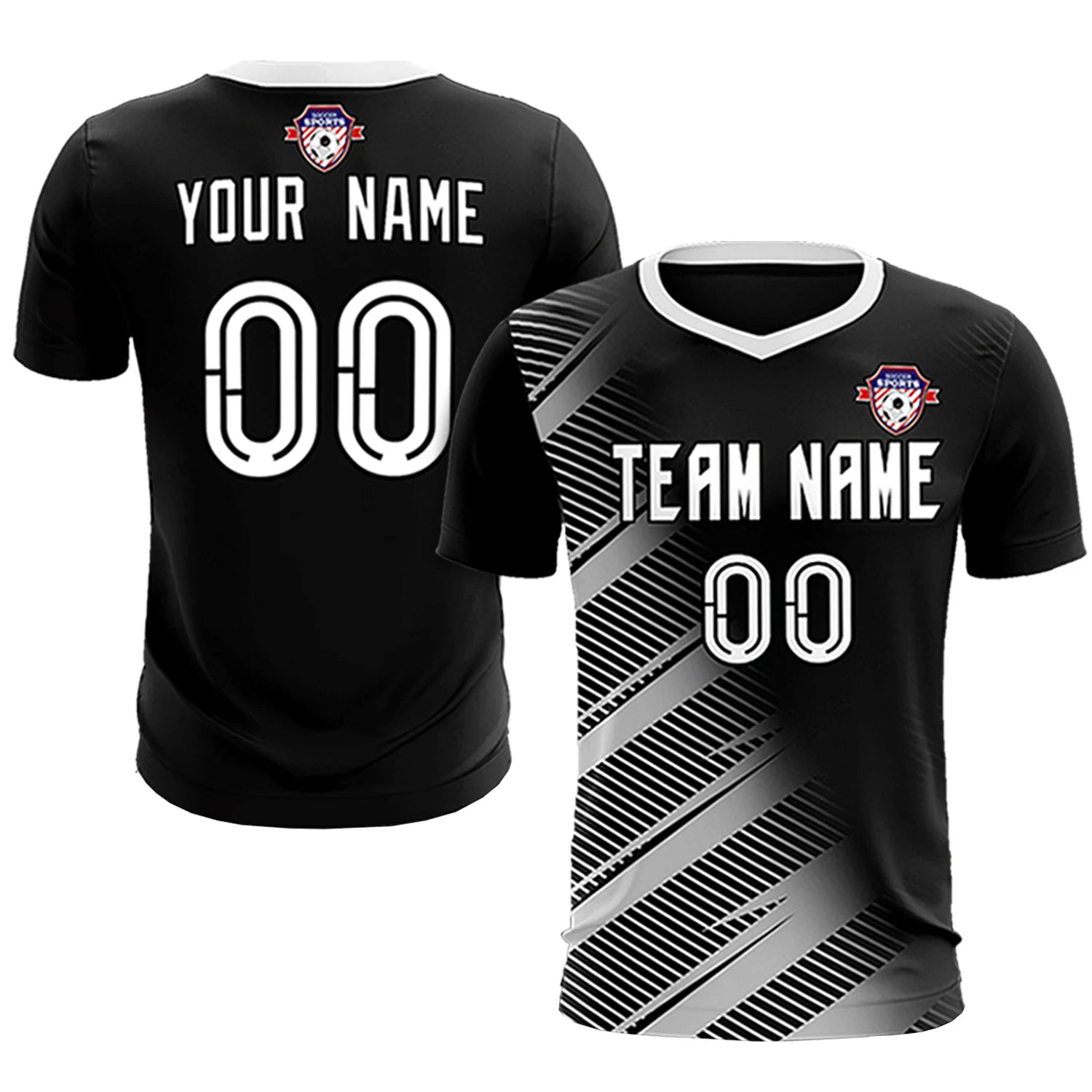 Custom Black White Casual Printing Sportswear Soccer Sets Jersey