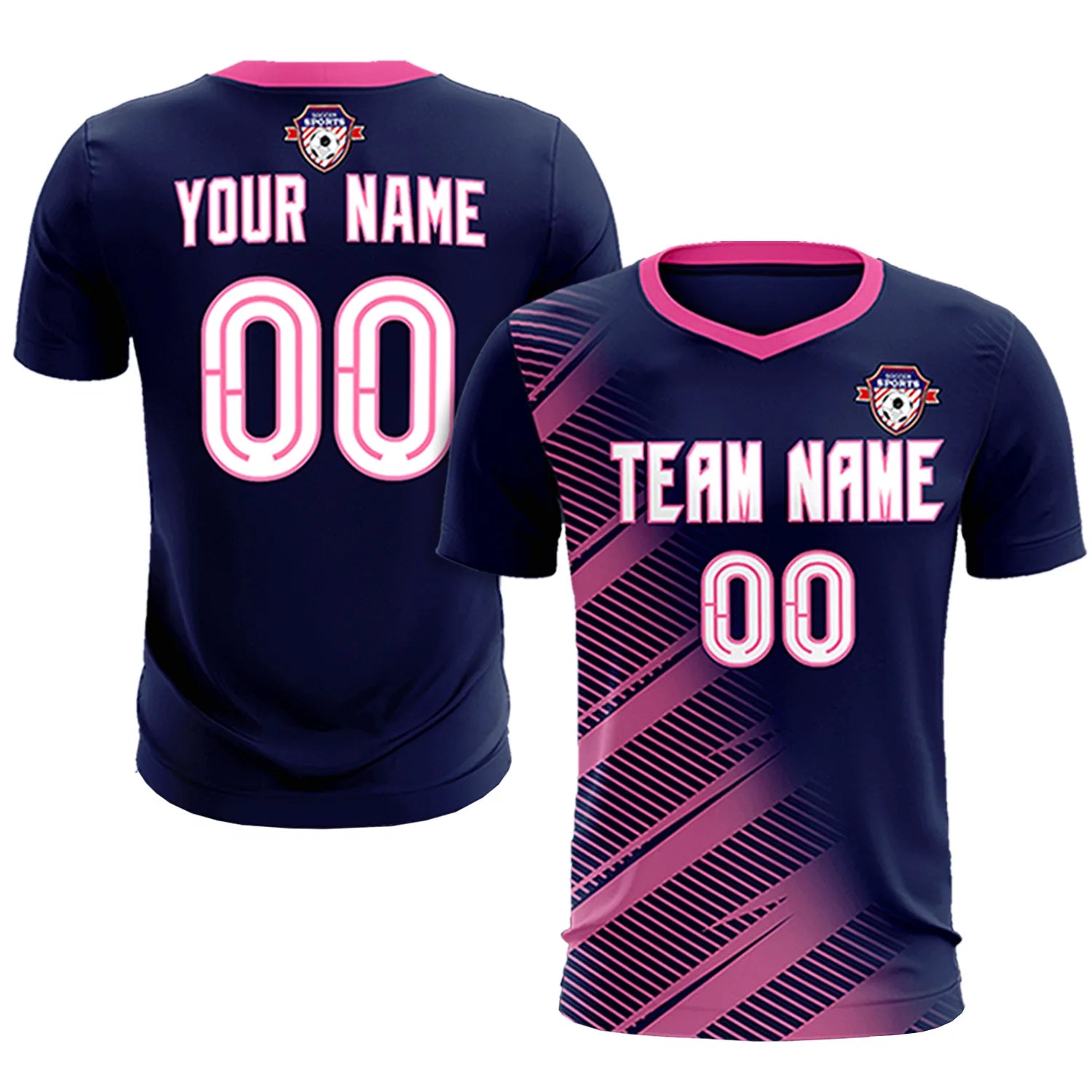 Custom Navy Pink Casual Printing Sportswear Soccer Sets Jersey