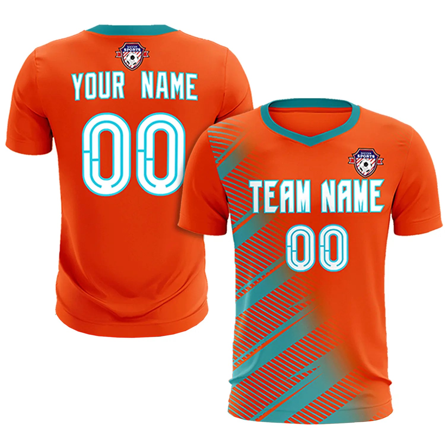 Custom Orange Aqua Casual Printing Sportswear Soccer Sets Jersey