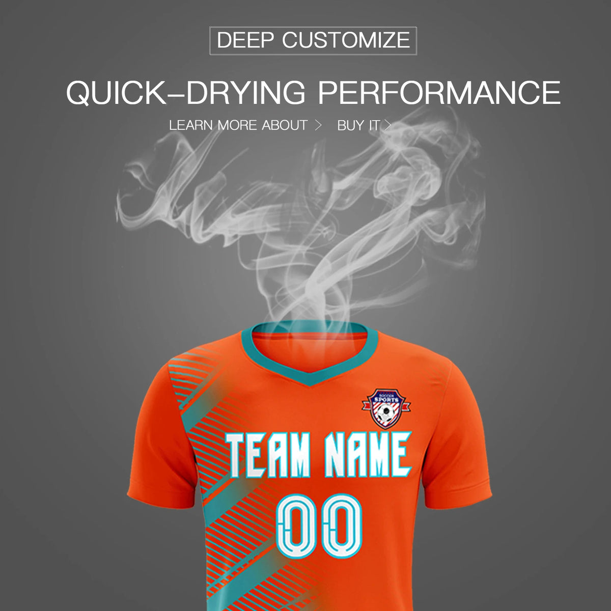 Custom Orange Aqua Casual Printing Sportswear Soccer Sets Jersey
