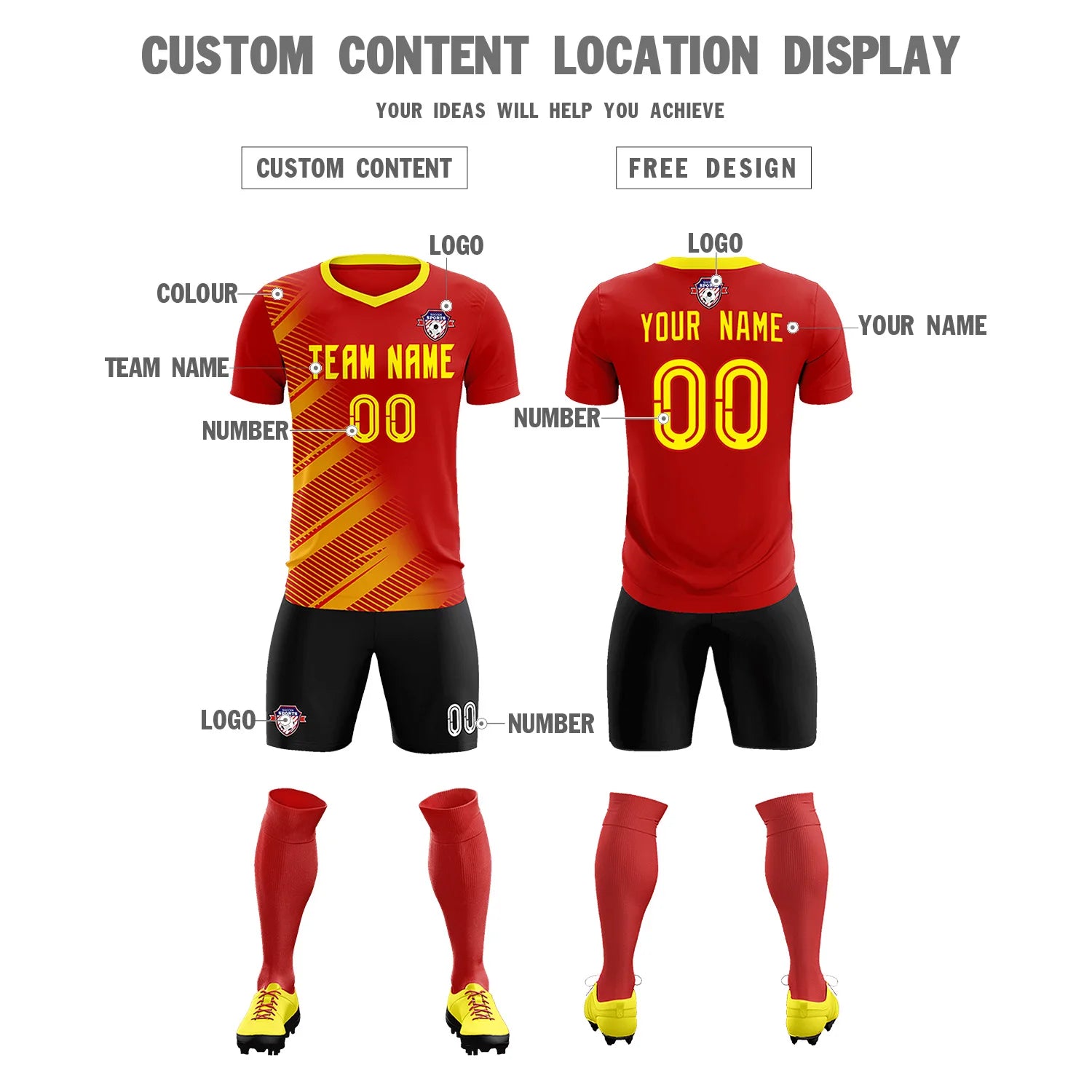 Custom Red Gold01 Casual Printing Sportswear Soccer Sets Jersey
