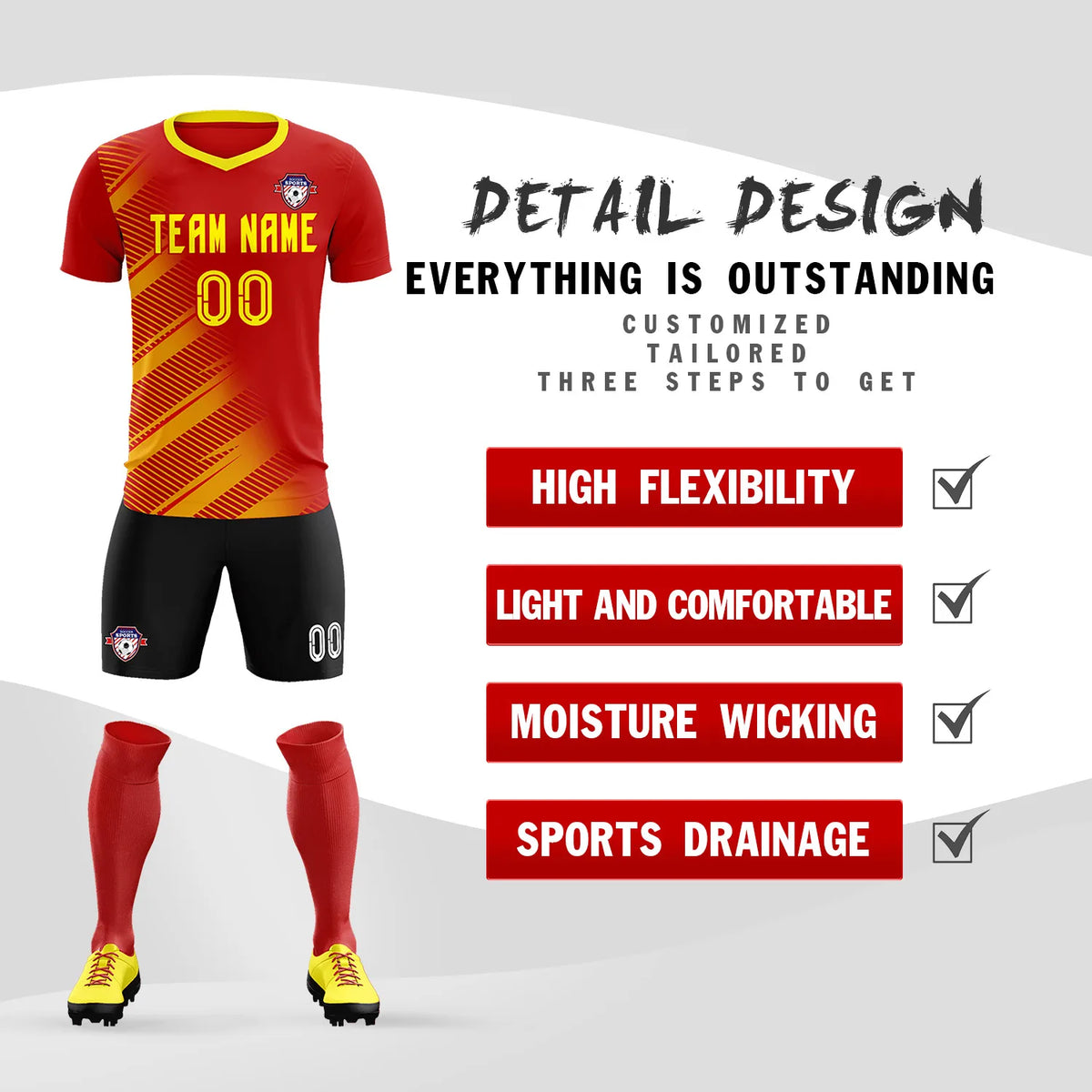 Custom Red Gold01 Casual Printing Sportswear Soccer Sets Jersey