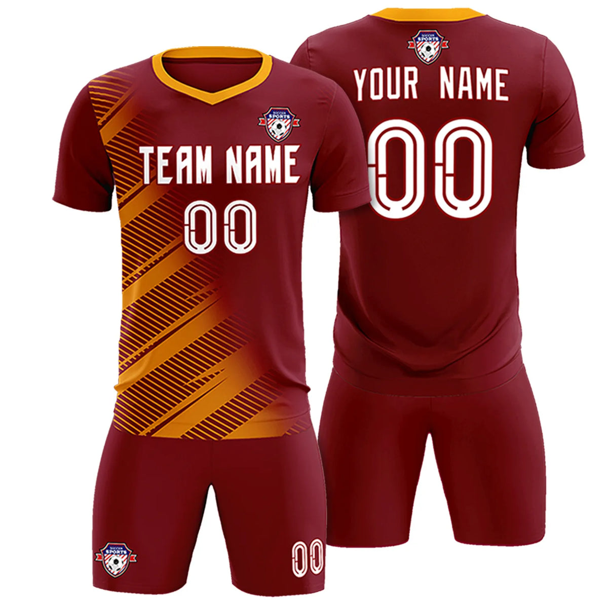 Custom Crimson Yellow Casual Printing Sportswear Soccer Sets Jersey