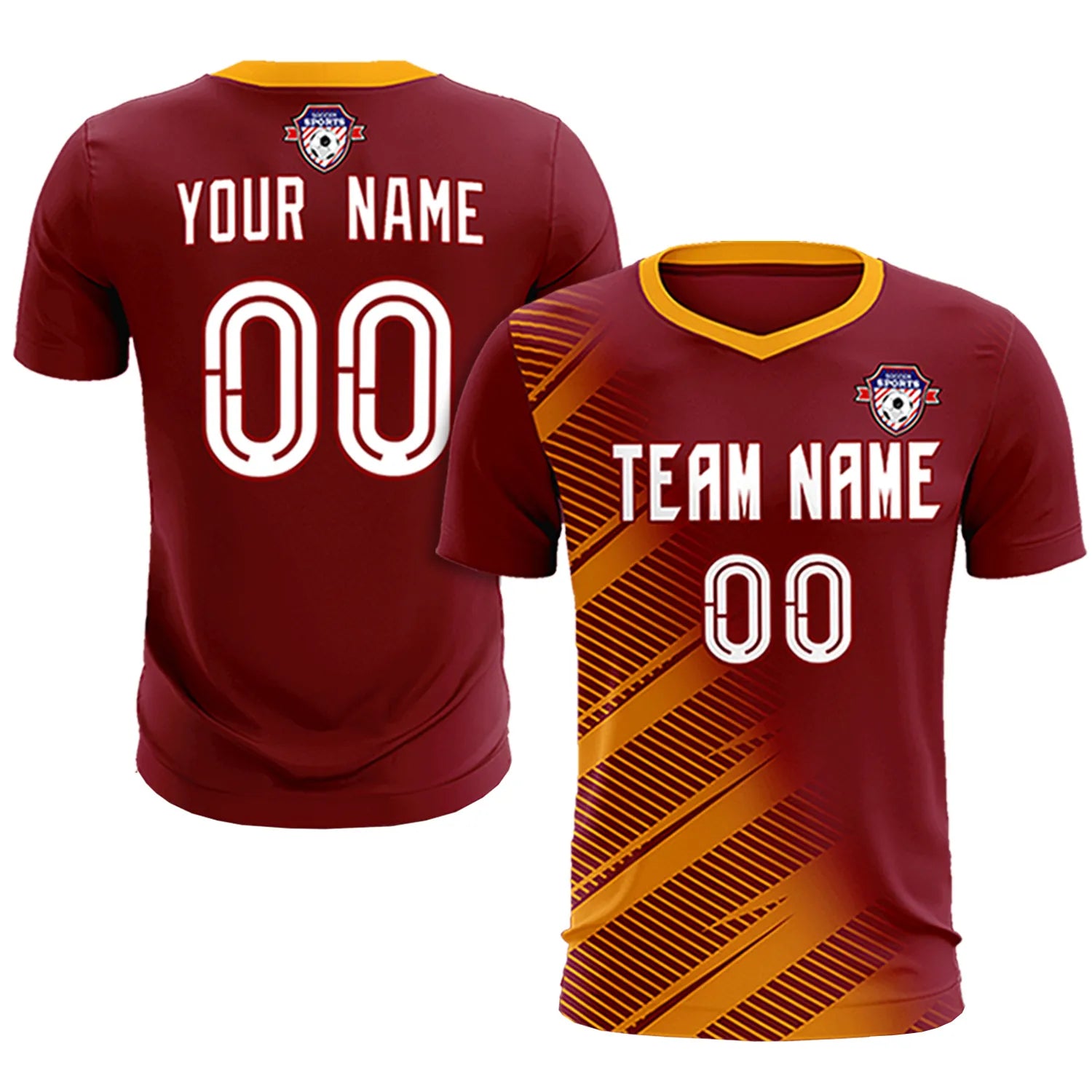 Custom Crimson Yellow Casual Printing Sportswear Soccer Sets Jersey