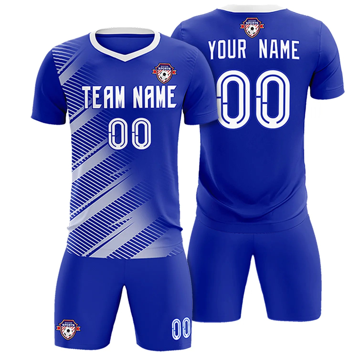 Custom Royal Blue White Casual Printing Sportswear Soccer Sets Jersey