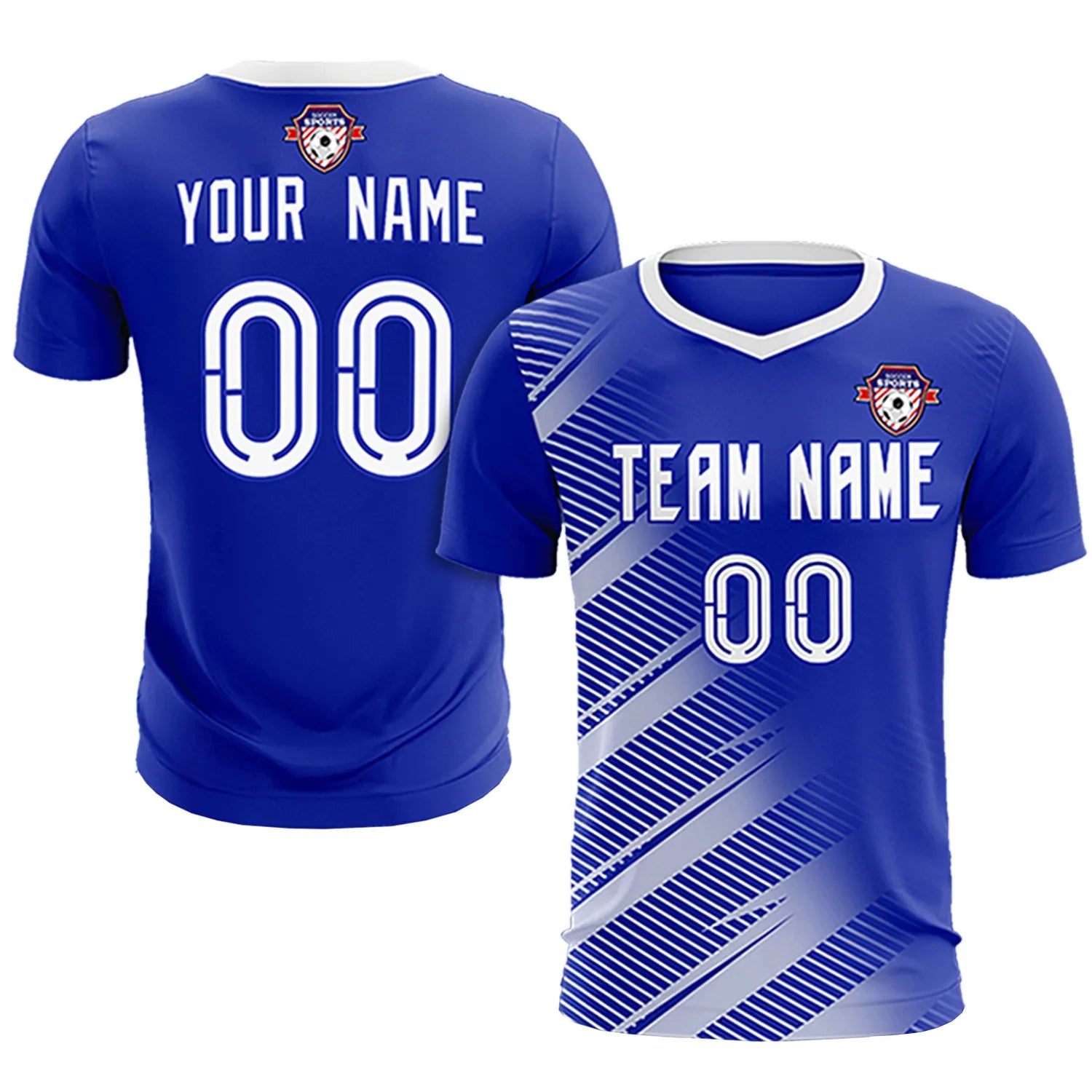 Custom Royal Blue White Casual Printing Sportswear Soccer Sets Jersey