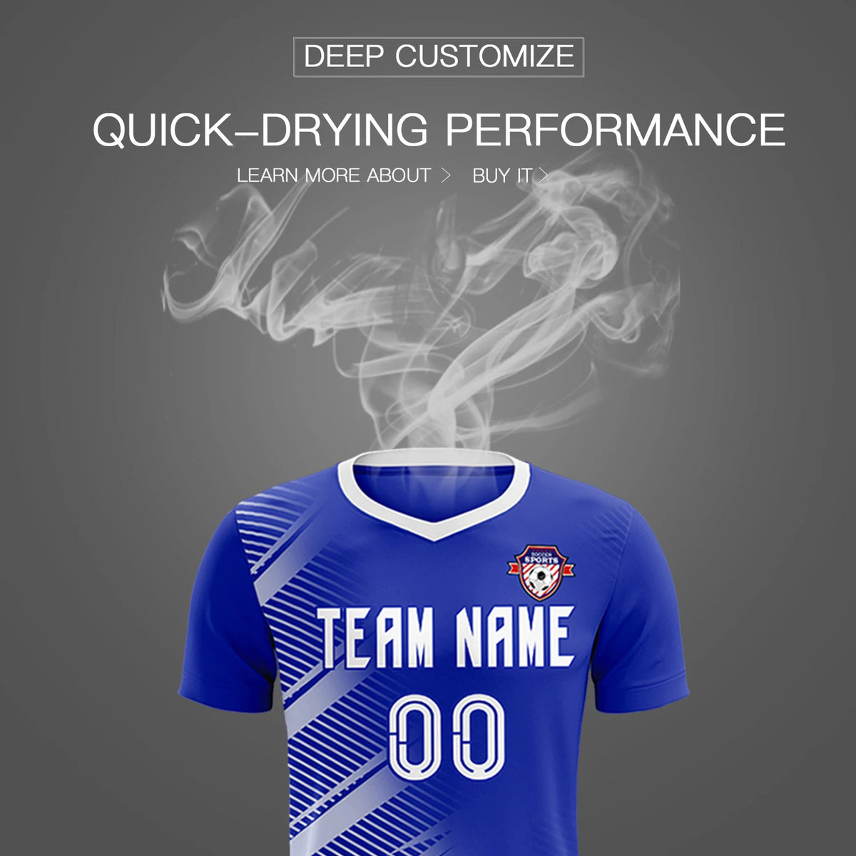 Custom Royal Blue White Casual Printing Sportswear Soccer Sets Jersey