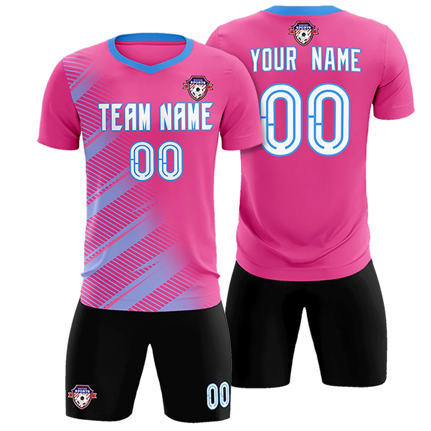 Custom Pink Powder Blue Casual Printing Sportswear Soccer Sets Jersey