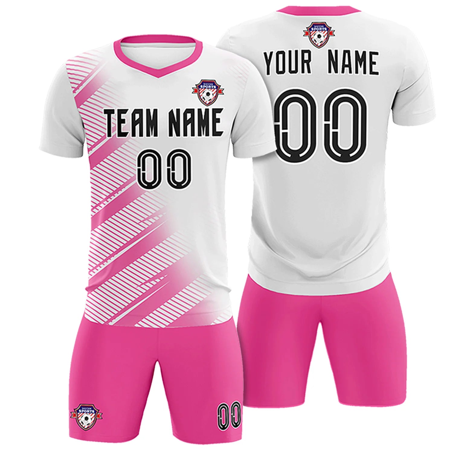 Custom White Pink Casual Printing Sportswear Soccer Sets Jersey