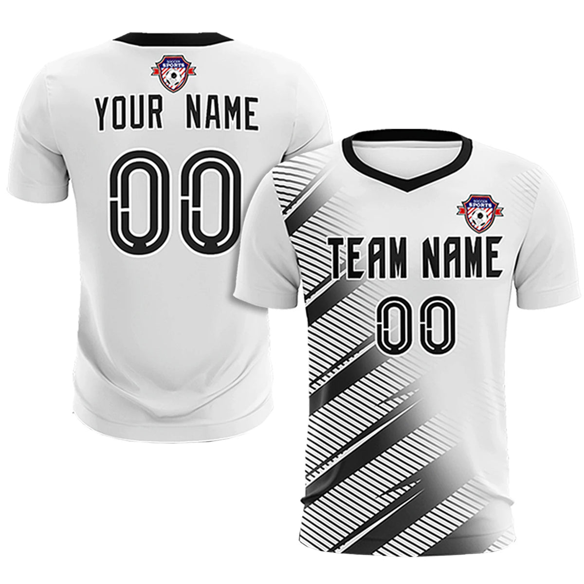Custom White Black Casual Printing Sportswear Soccer Sets Jersey