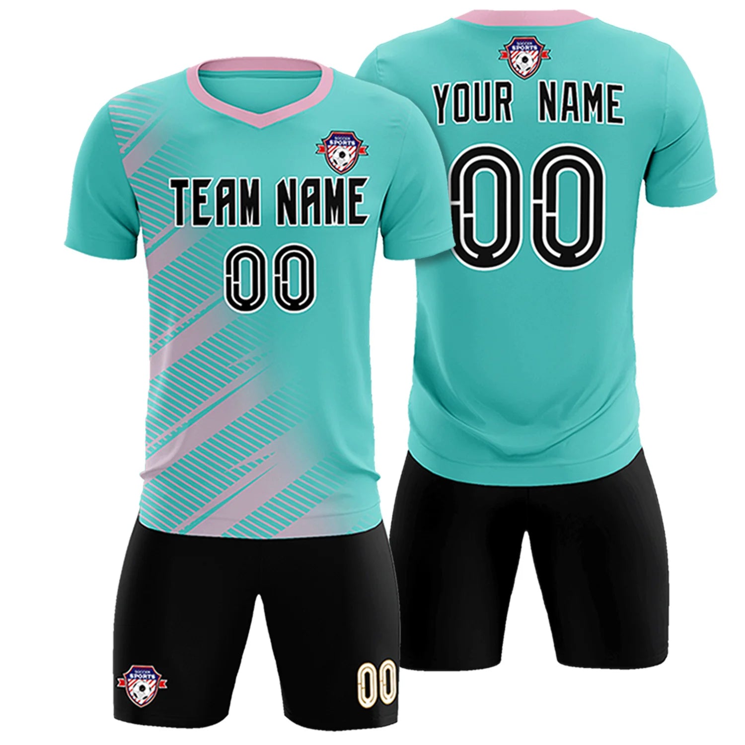 Custom Bright Green Light Pink Casual Printing Sportswear Soccer Sets Jersey