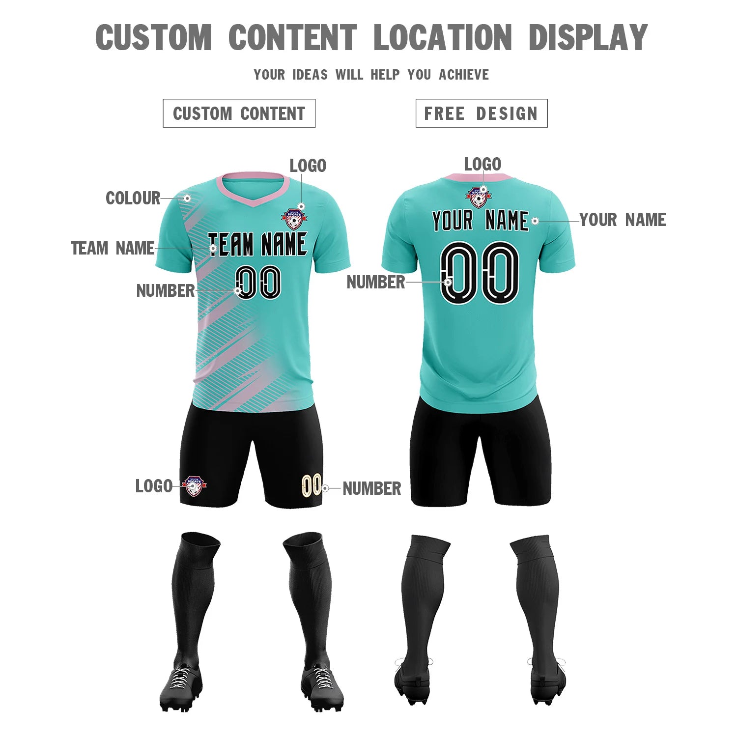 Custom Bright Green Light Pink Casual Printing Sportswear Soccer Sets Jersey