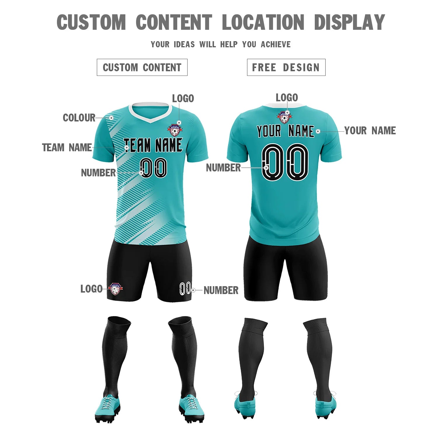 Custom Bright Green White Casual Printing Sportswear Soccer Sets Jersey