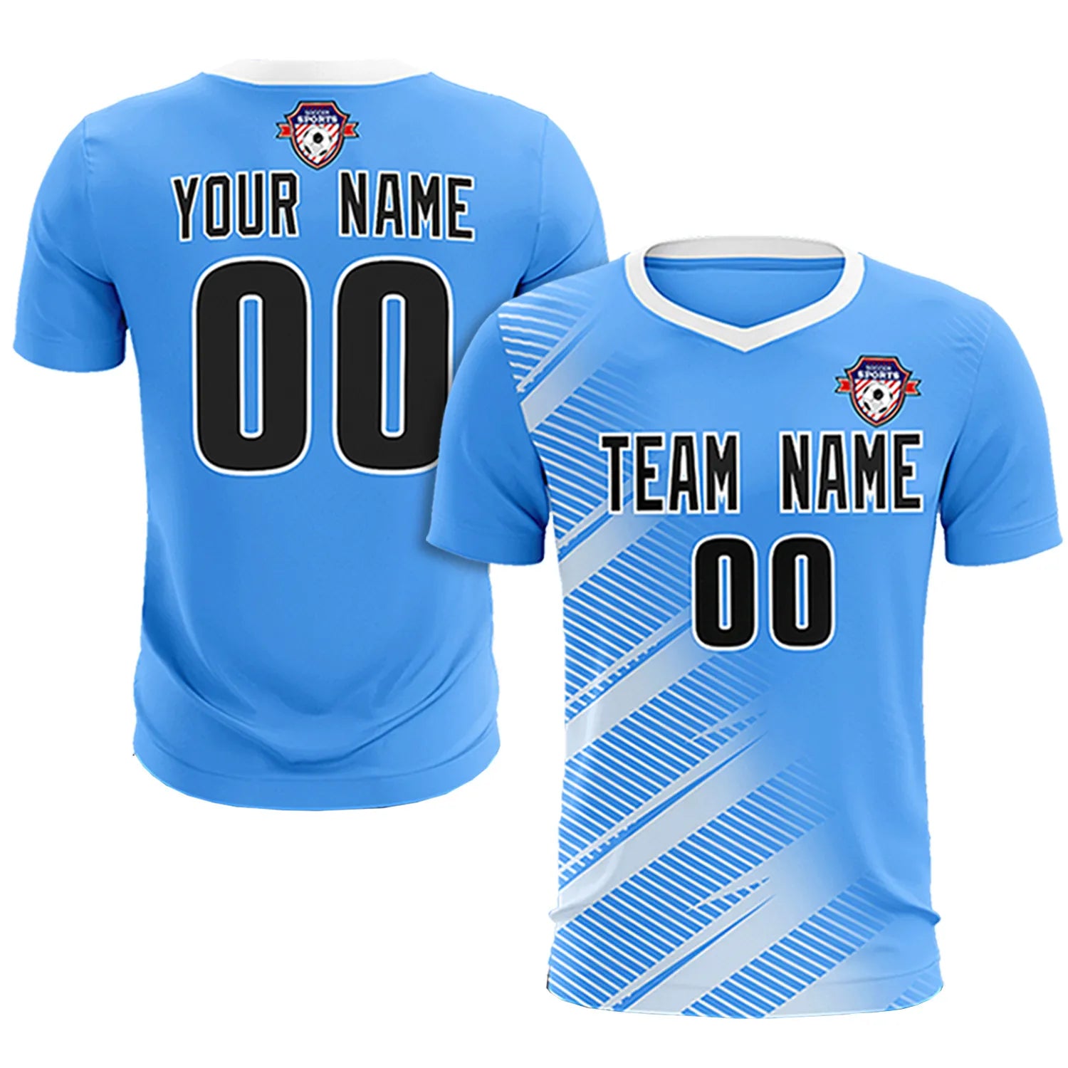 Custom Powder Blue White Casual Printing Sportswear Soccer Sets Jersey