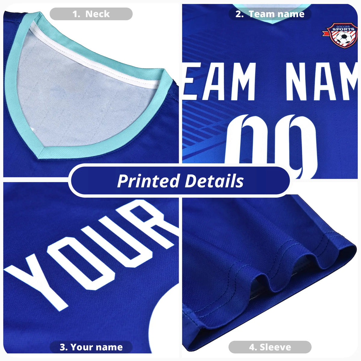 Custom Powder Blue White Casual Printing Sportswear Soccer Sets Jersey