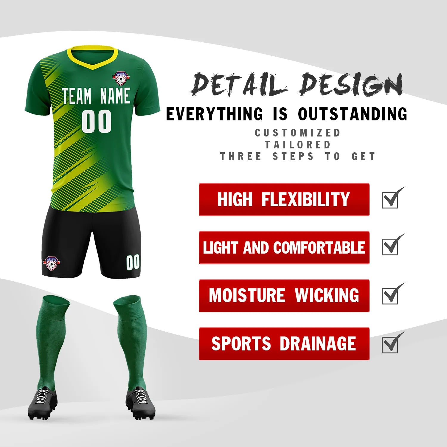 Custom Green Gold01 Casual Printing Sportswear Soccer Sets Jersey