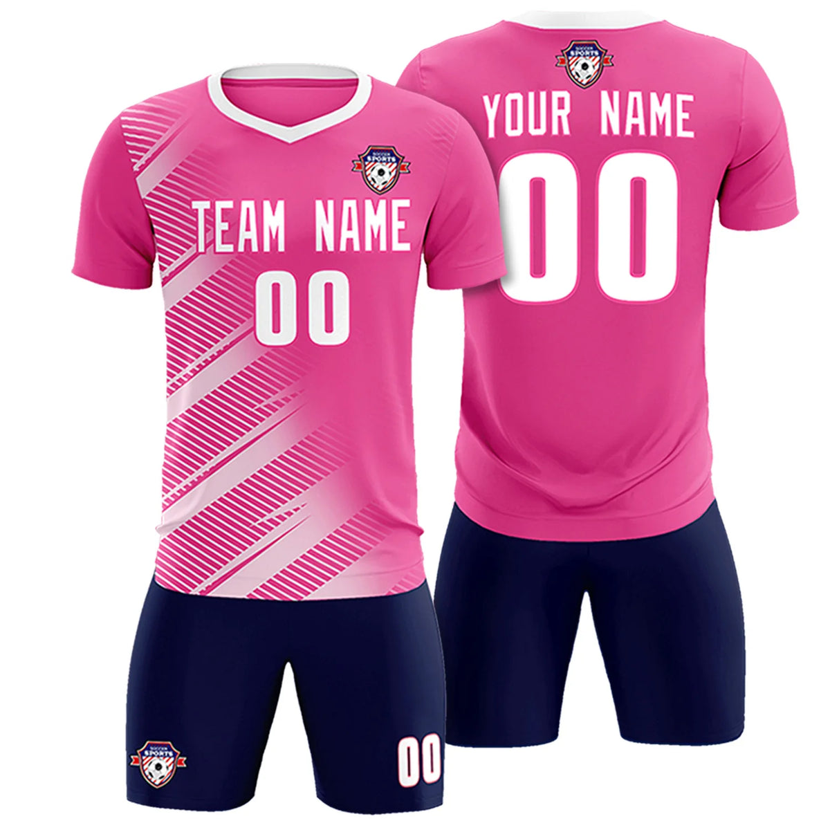 Custom Pink White Casual Printing Sportswear Soccer Sets Jersey