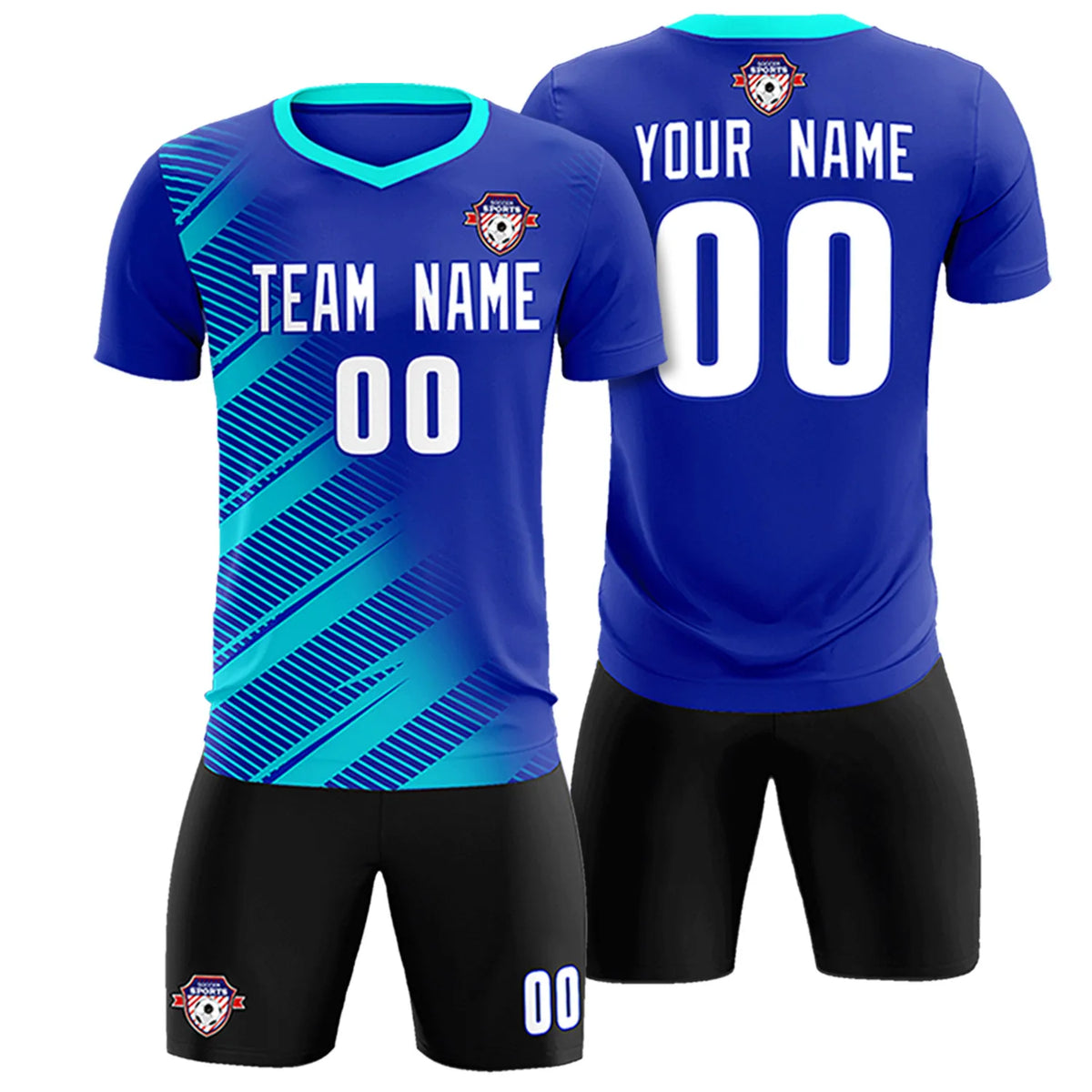 Custom Royal Blue Sky Blue Casual Printing Sportswear Soccer Sets Jersey