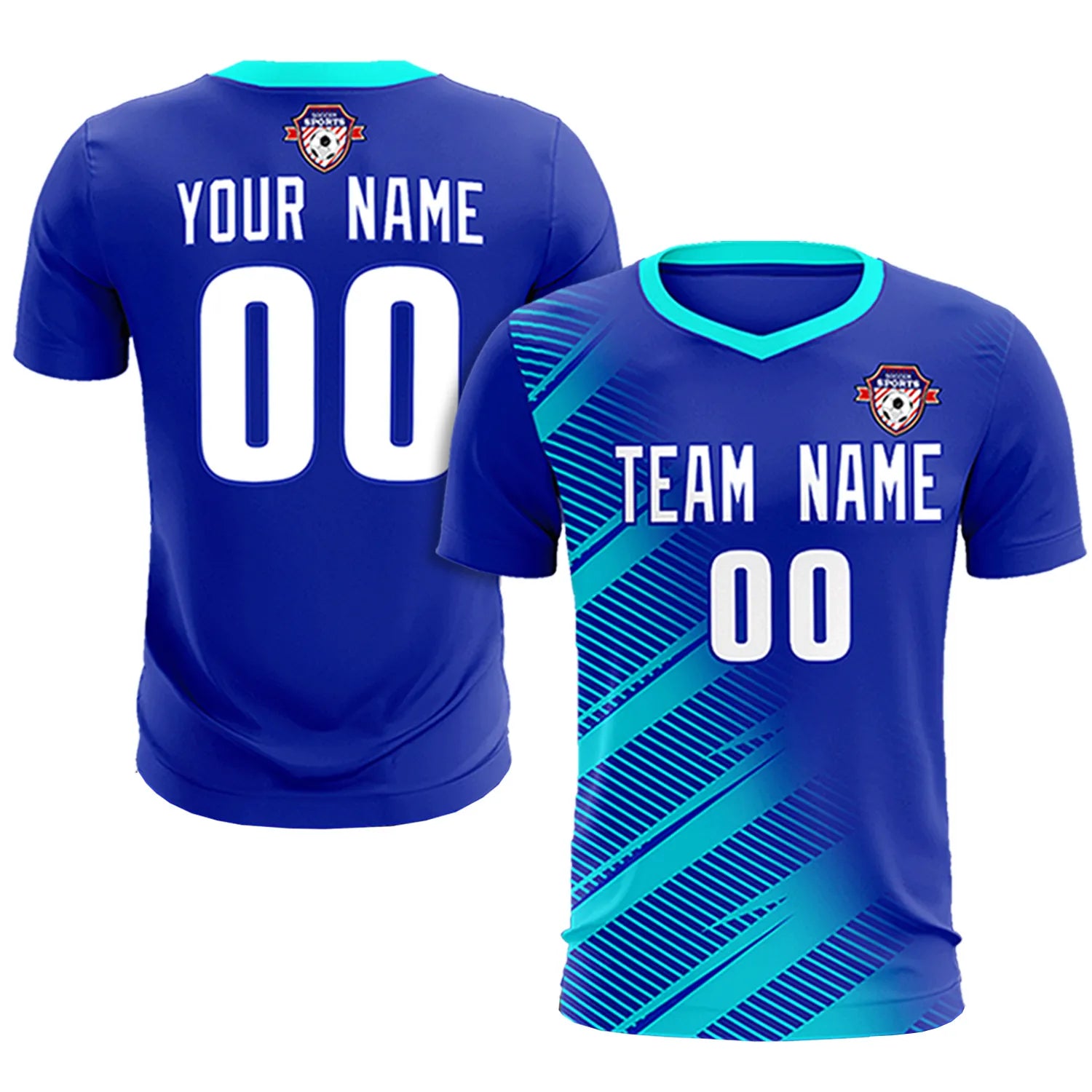 Custom Royal Blue Sky Blue Casual Printing Sportswear Soccer Sets Jersey