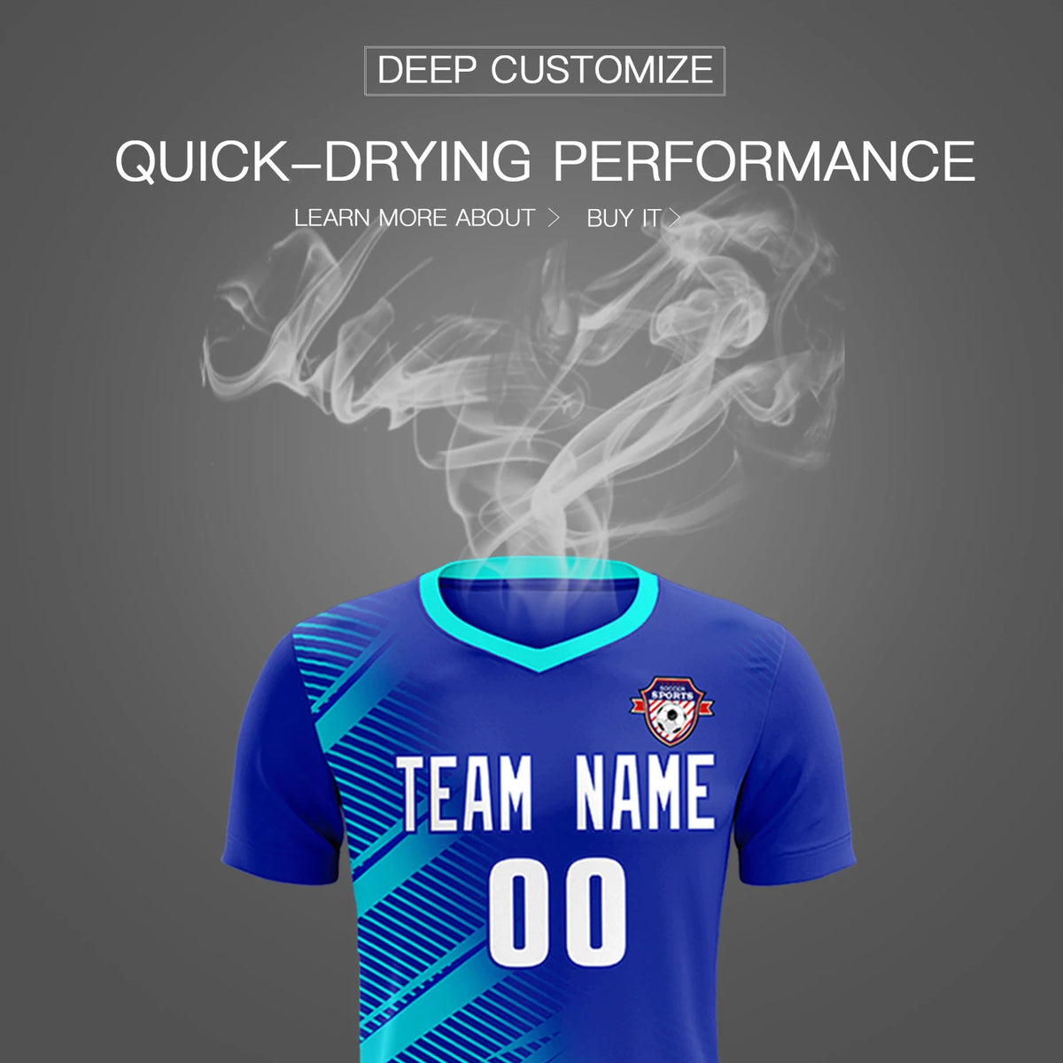 Custom Royal Blue Sky Blue Casual Printing Sportswear Soccer Sets Jersey
