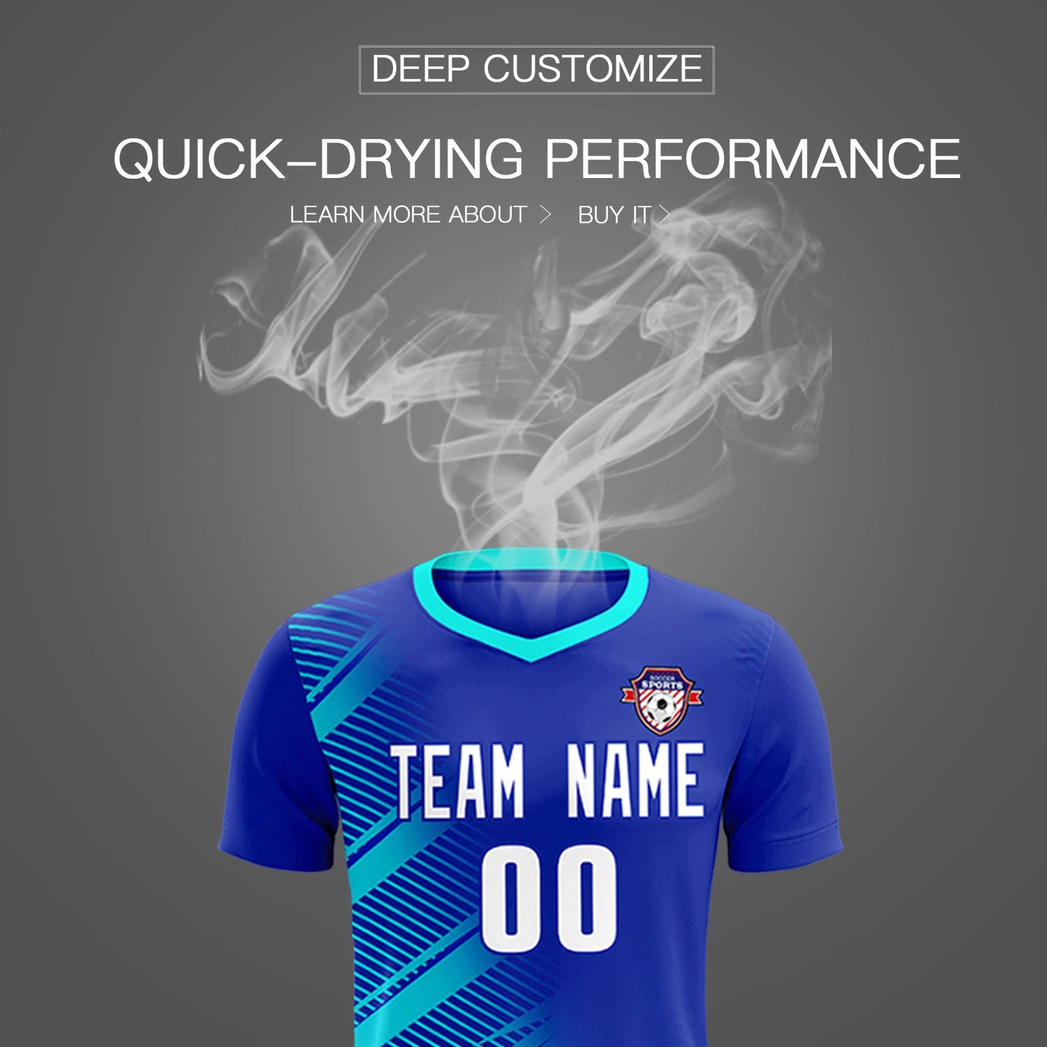 Custom Royal Blue Sky Blue Casual Printing Sportswear Soccer Sets Jersey