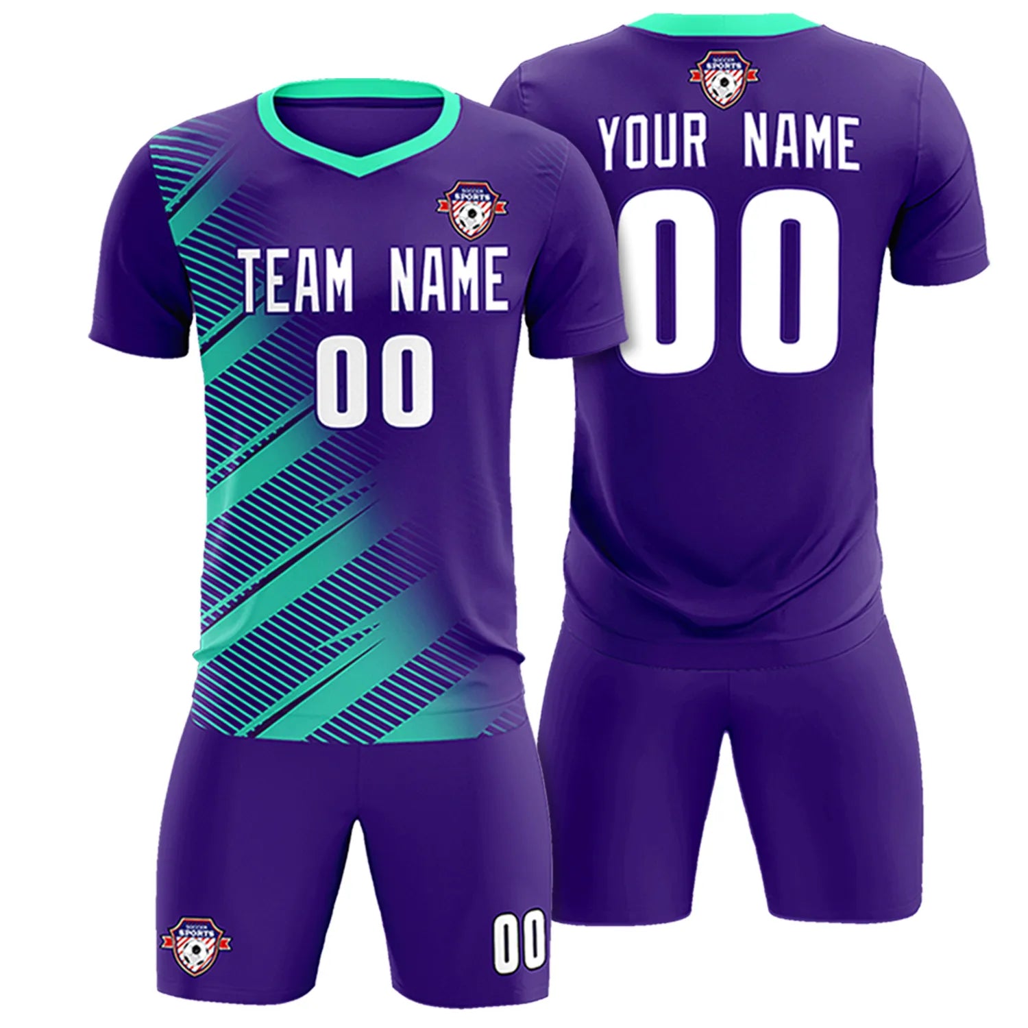 Custom Purple Bright Blue Casual Printing Sportswear Soccer Sets Jersey