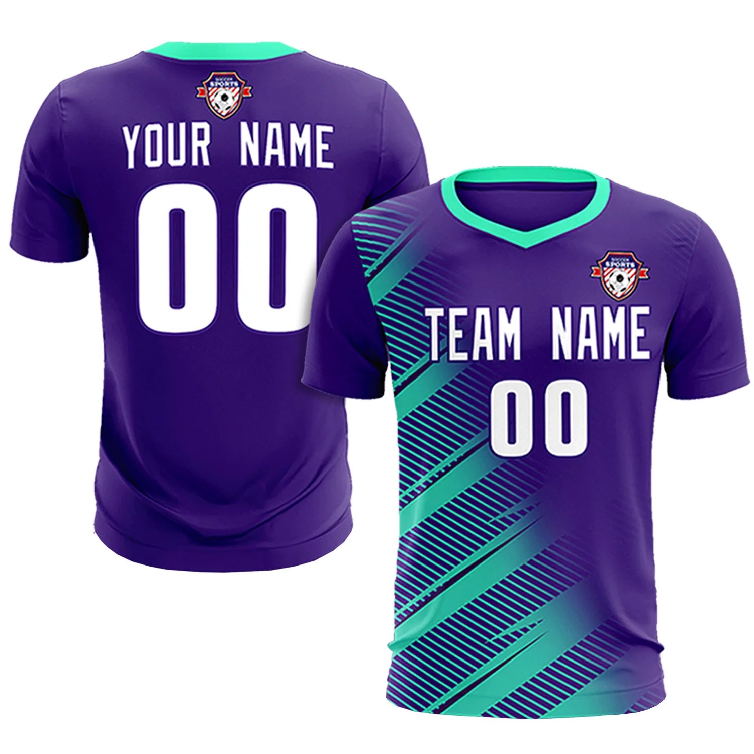 Custom Purple Bright Blue Casual Printing Sportswear Soccer Sets Jersey
