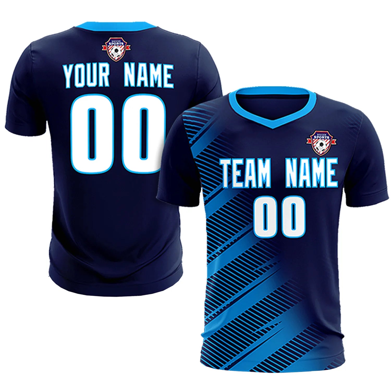 Custom Navy Powder Blue Casual Printing Sportswear Soccer Sets Jersey