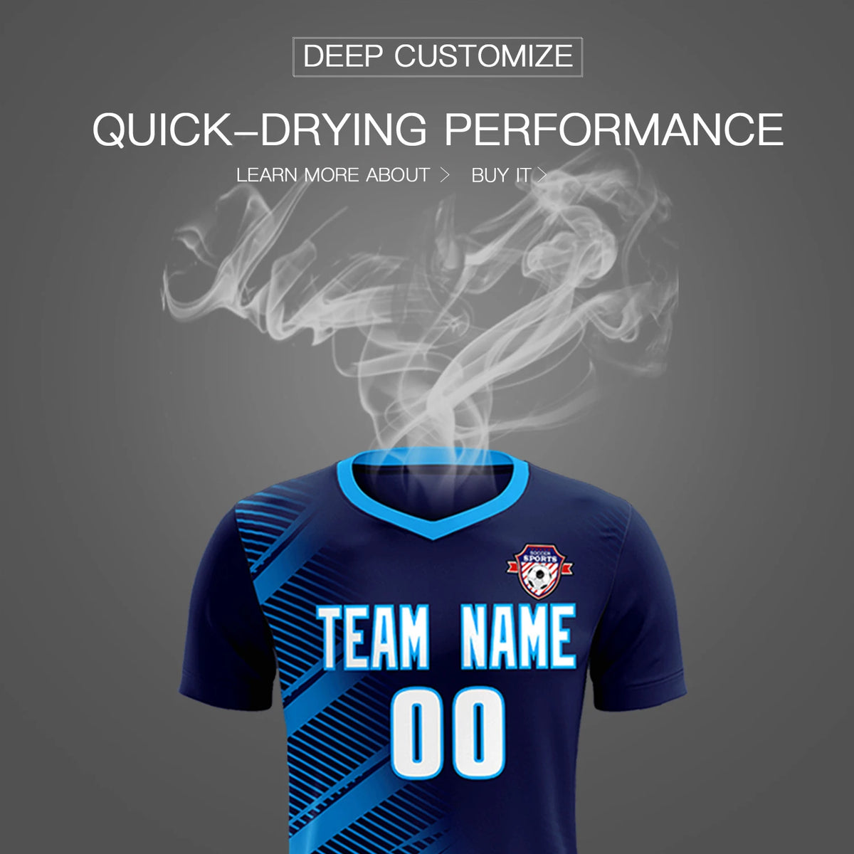 Custom Navy Powder Blue Casual Printing Sportswear Soccer Sets Jersey