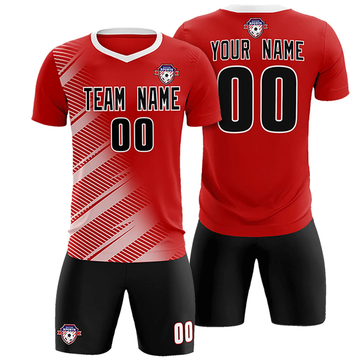 Custom Red White Casual Printing Sportswear Soccer Sets Jersey