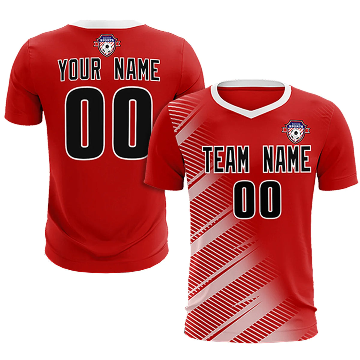 Custom Red White Casual Printing Sportswear Soccer Sets Jersey