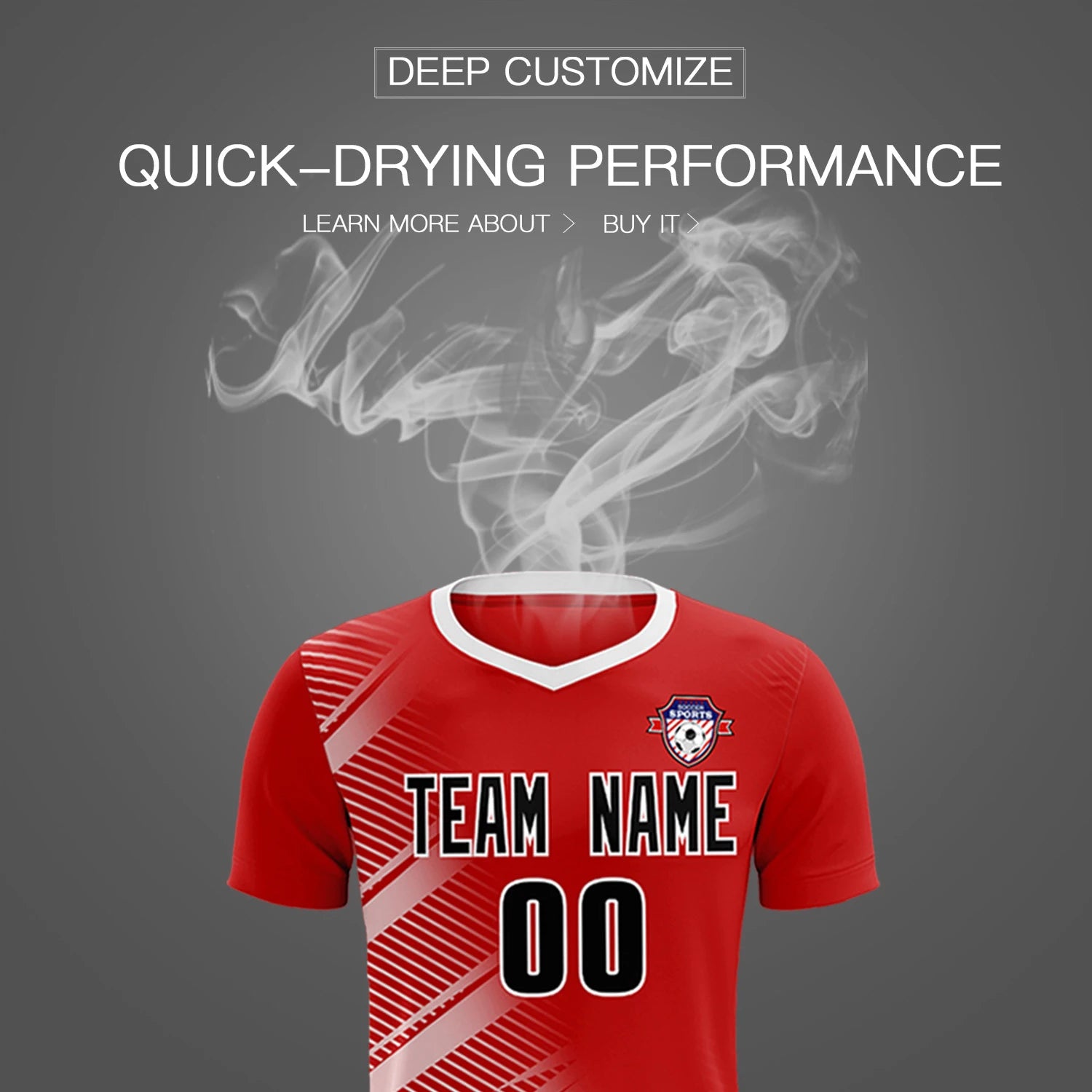Custom Red White Casual Printing Sportswear Soccer Sets Jersey
