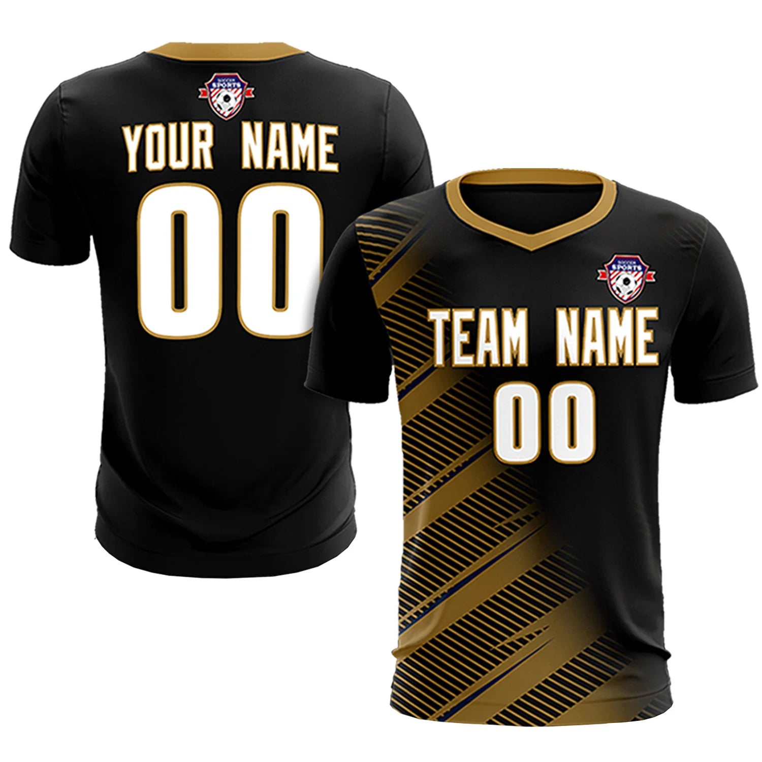 Custom Black Old Gold Casual Printing Sportswear Soccer Sets Jersey