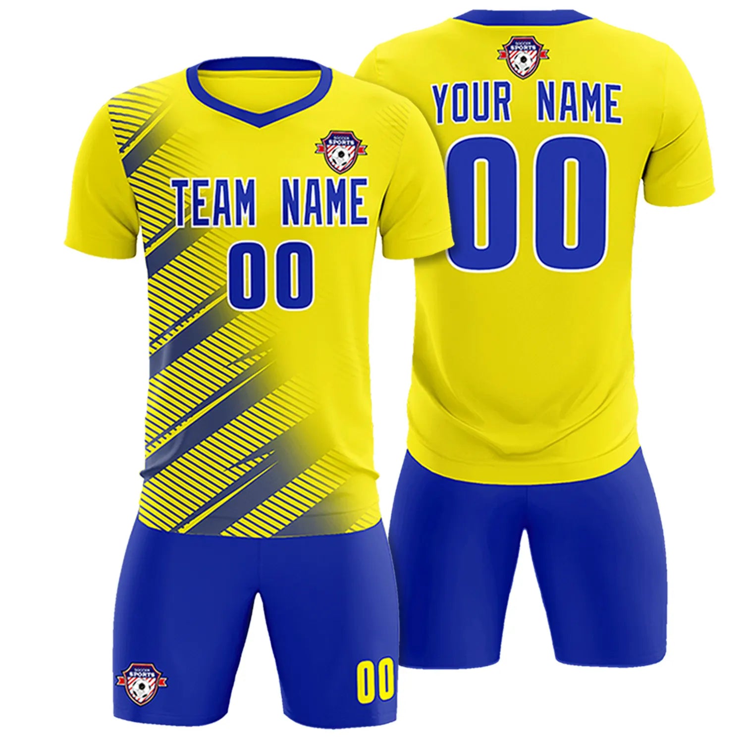 Custom Gold01 Royal Blue Casual Printing Sportswear Soccer Sets Jersey