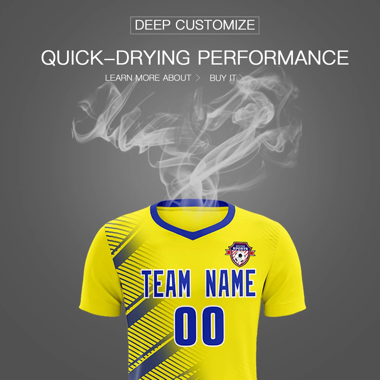 Custom Gold01 Royal Blue Casual Printing Sportswear Soccer Sets Jersey