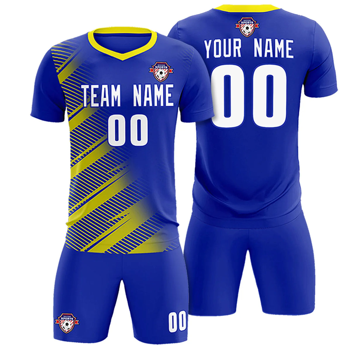 Custom Royal Blue Gold01 Casual Printing Sportswear Soccer Sets Jersey