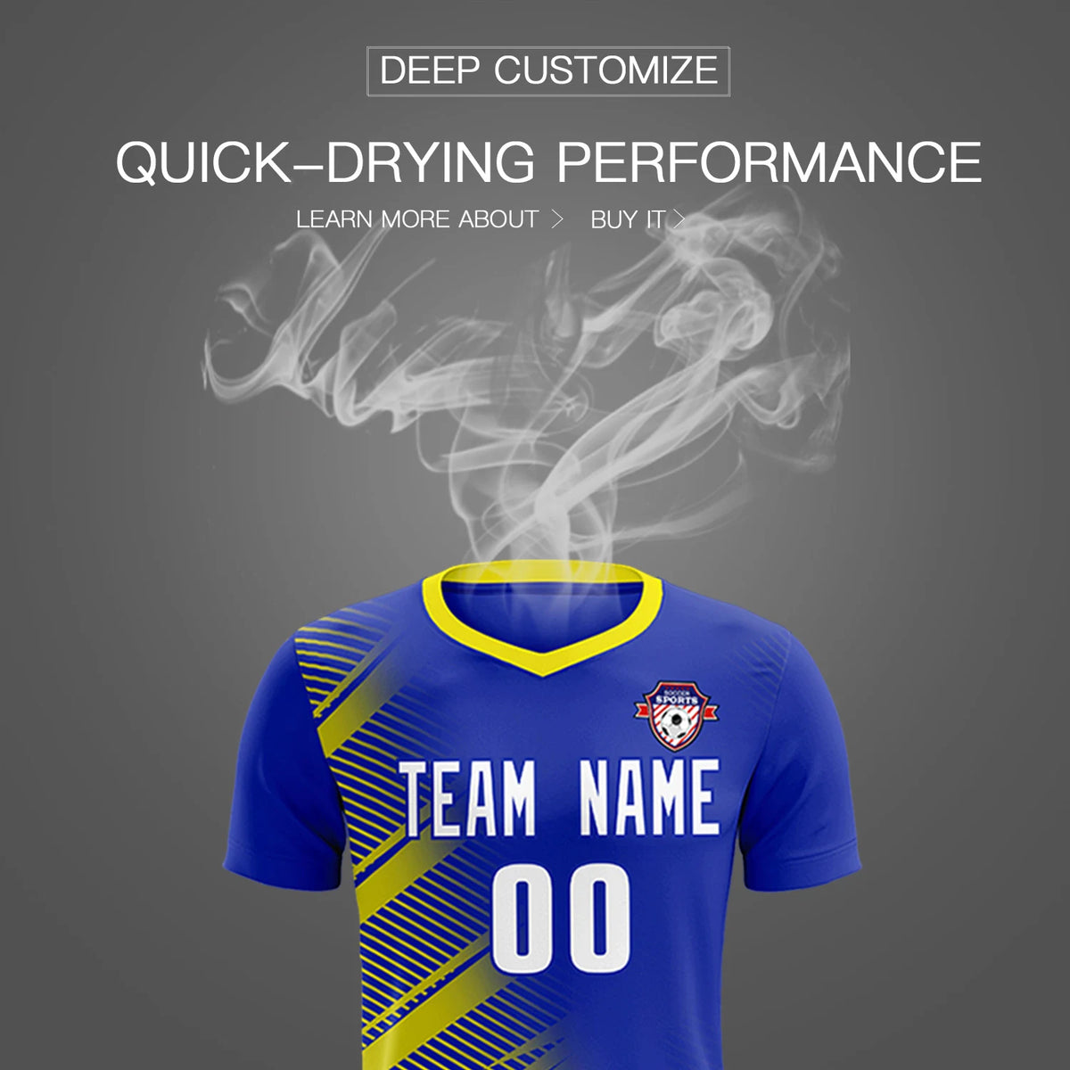 Custom Royal Blue Gold01 Casual Printing Sportswear Soccer Sets Jersey