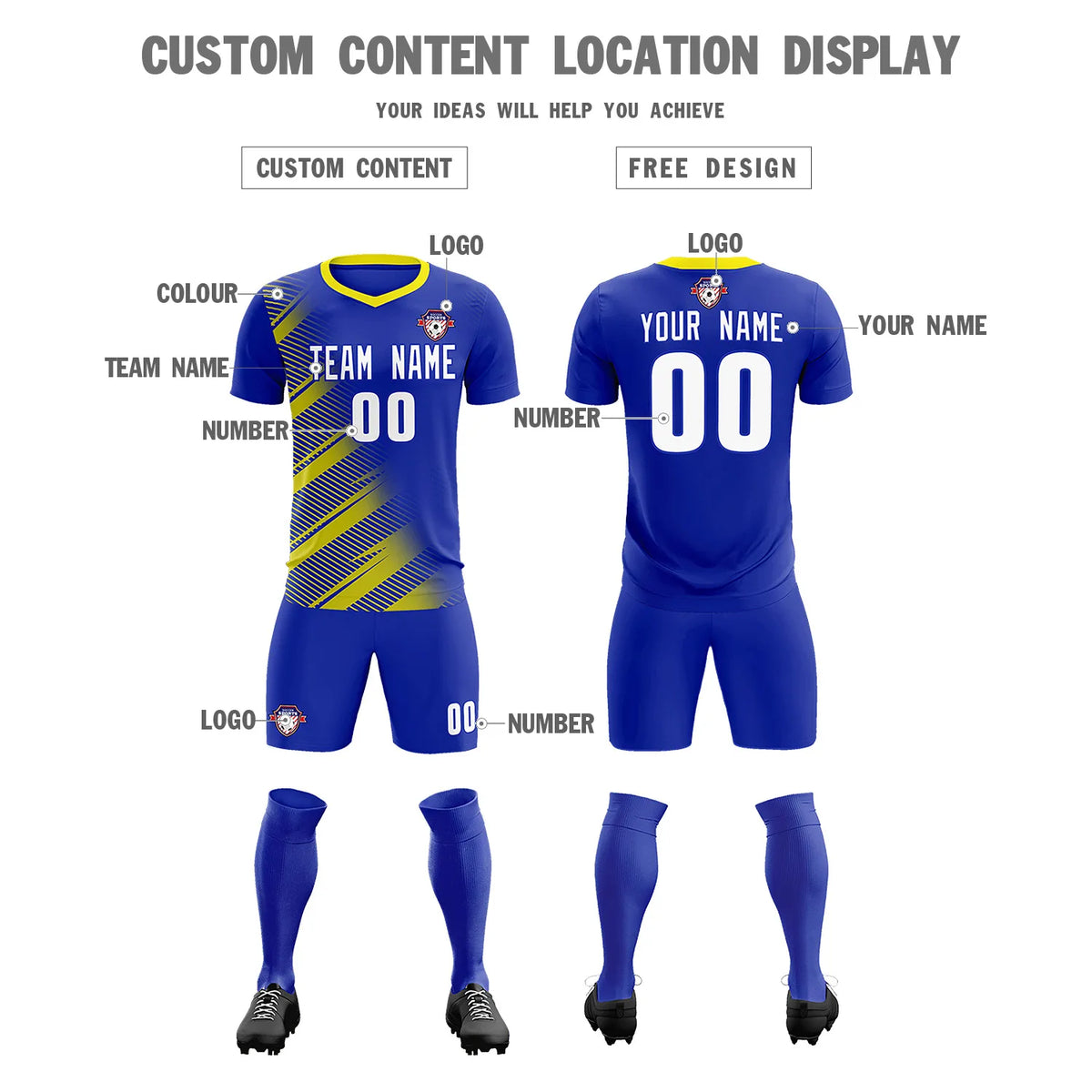 Custom Royal Blue Gold01 Casual Printing Sportswear Soccer Sets Jersey
