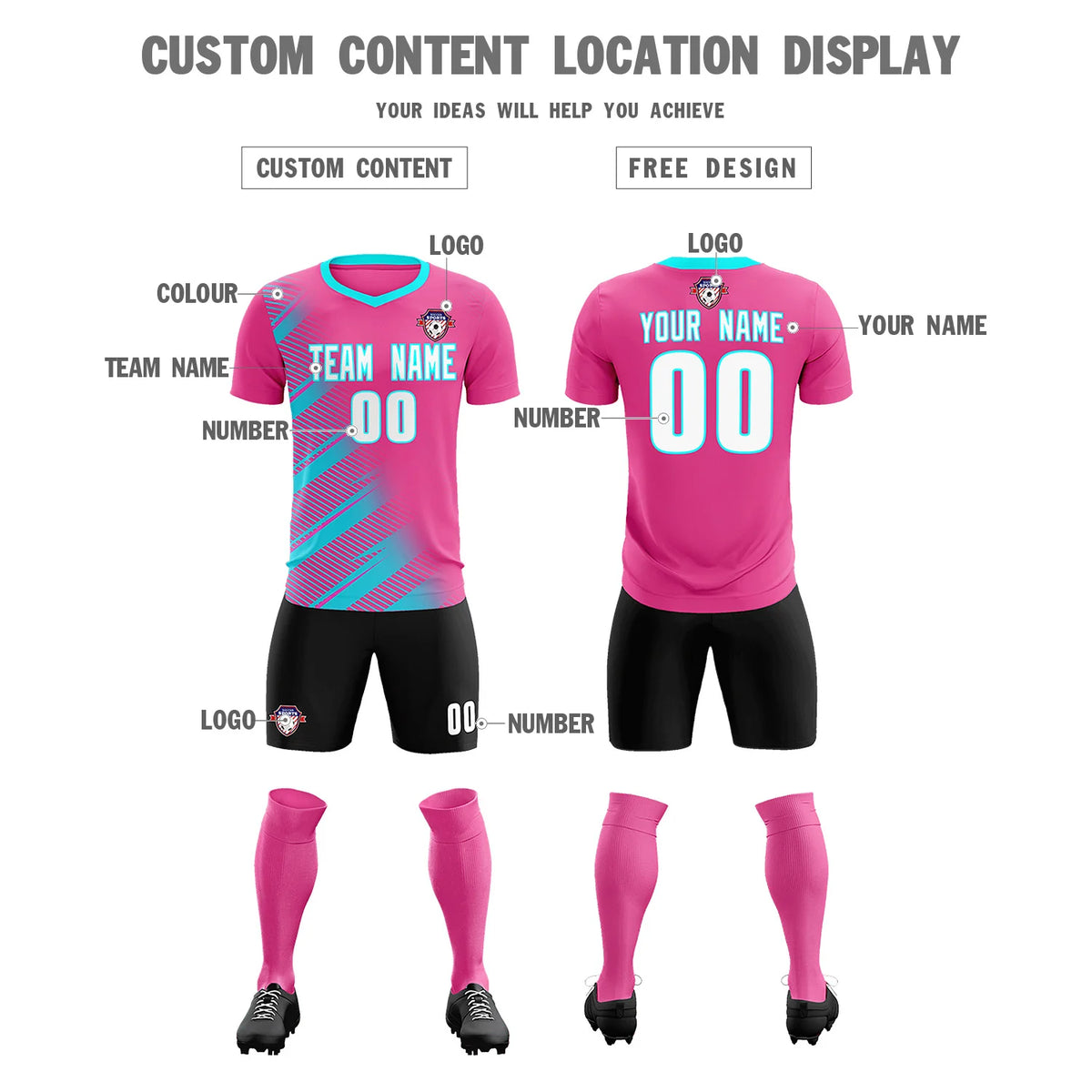 Custom Pink Sky Blue Casual Printing Sportswear Soccer Sets Jersey