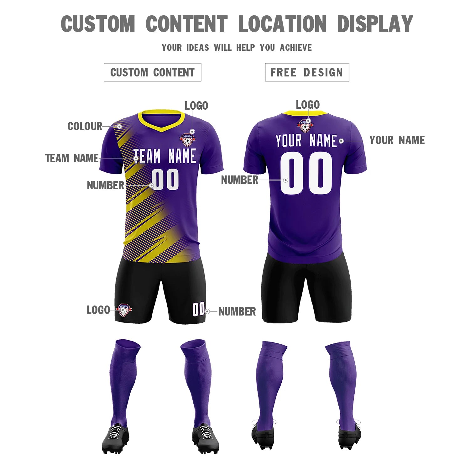 Custom Purple Gold01 Casual Printing Sportswear Soccer Sets Jersey