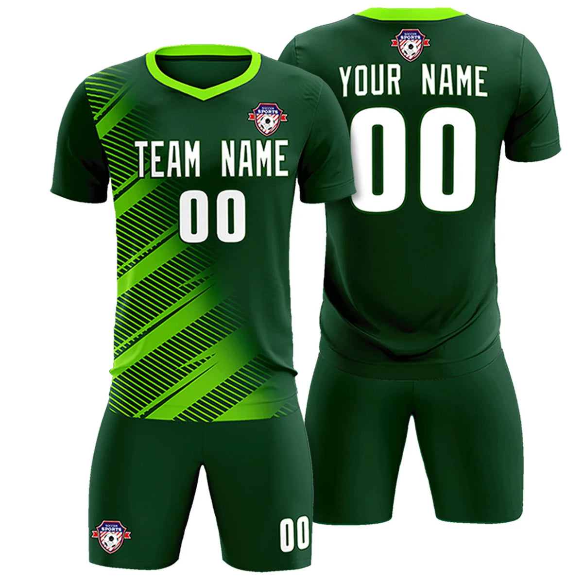 Custom Green Neon Green Casual Printing Sportswear Soccer Sets Jersey