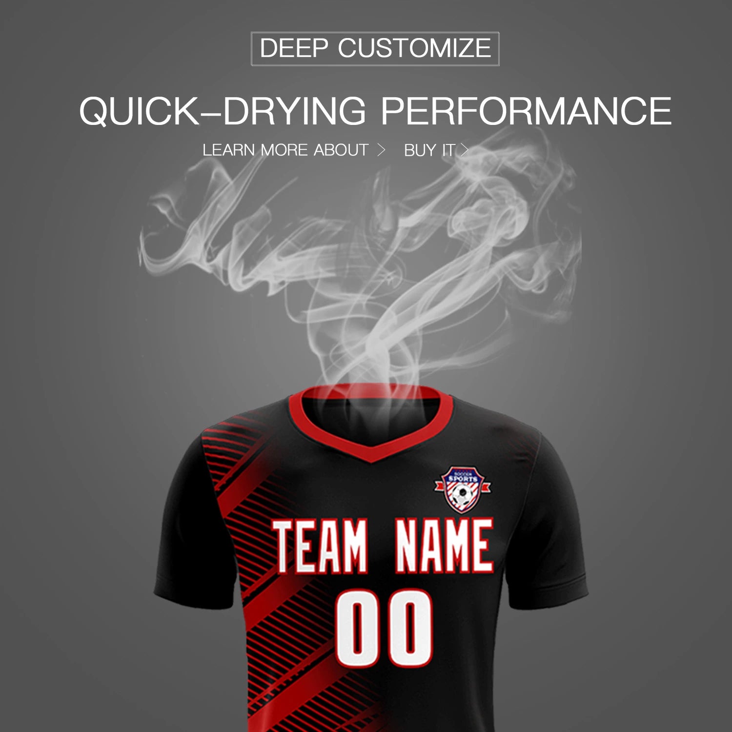 Custom Black Red Casual Printing Sportswear Soccer Sets Jersey