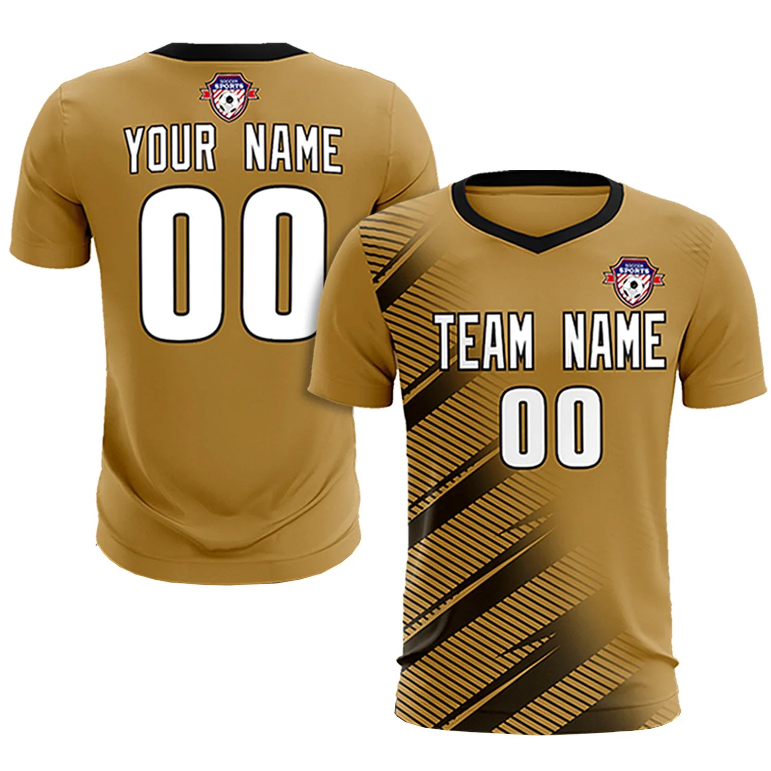 Custom Old Gold Black Casual Printing Sportswear Soccer Sets Jersey