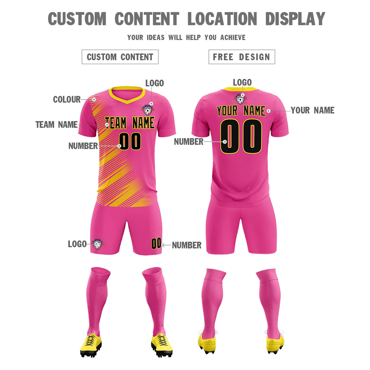 Custom Pink Gold01 Casual Printing Sportswear Soccer Sets Jersey