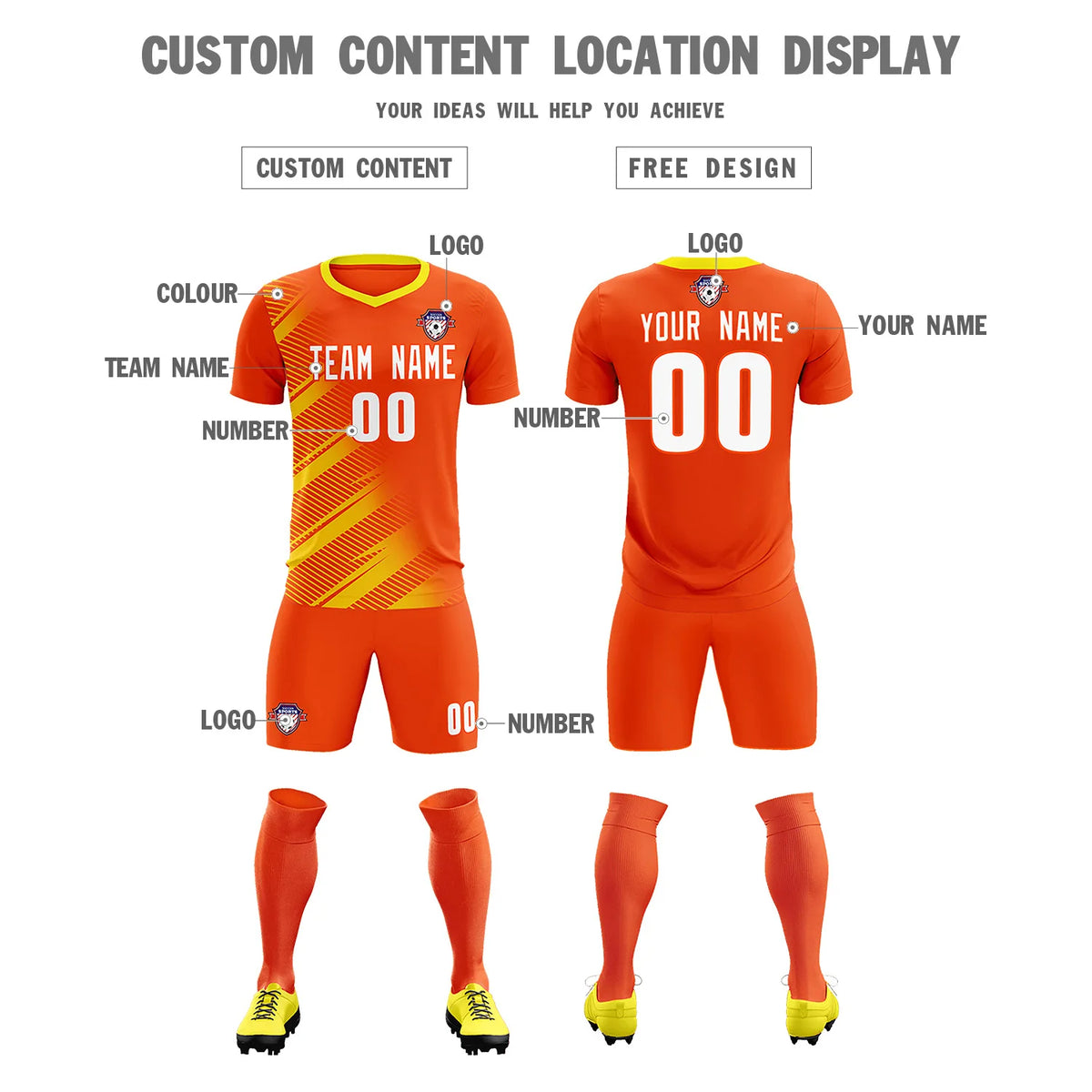 Custom Orange Gold01 Casual Printing Sportswear Soccer Sets Jersey