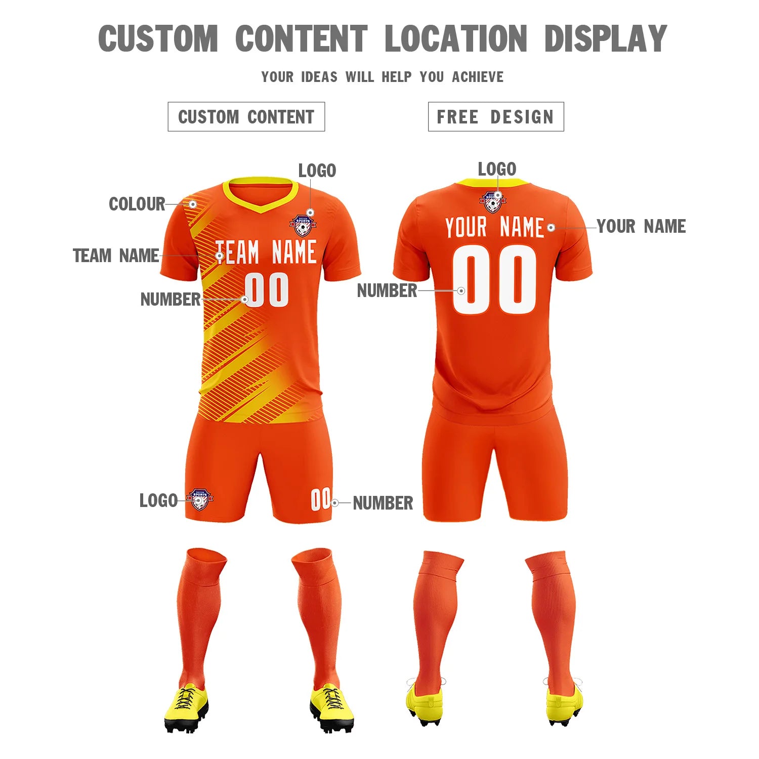 Custom Orange Gold01 Casual Printing Sportswear Soccer Sets Jersey